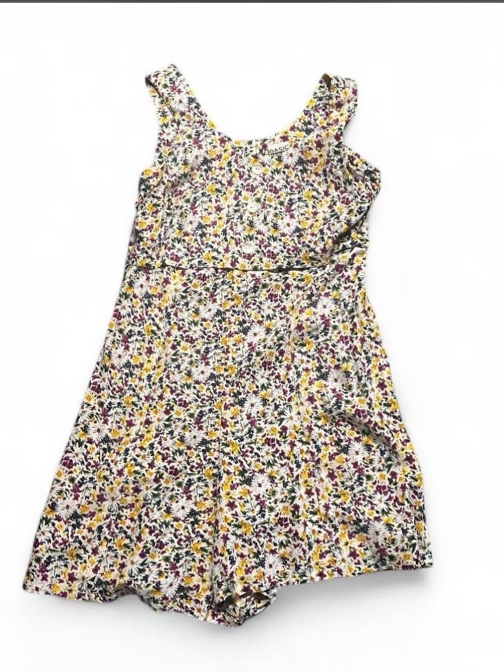 Basic Editions White Floral Romper with Yellow & Purple Flowers #vintage